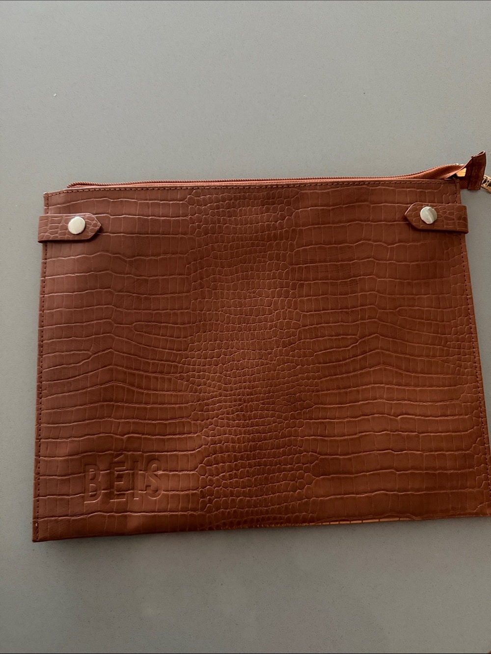 BEIS Cognac Croc-Embossed Zip Pouch